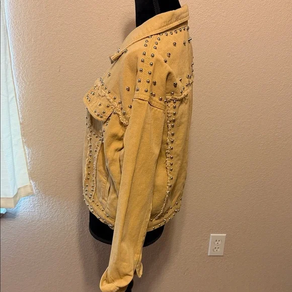 Silver Studded Khaki Colored Jacket - Picture 4 of 7